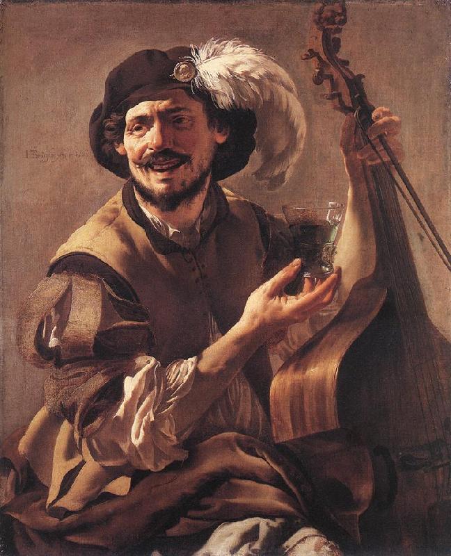 TERBRUGGHEN, Hendrick A Laughing Bravo with a Bass Viol and a Glass  at